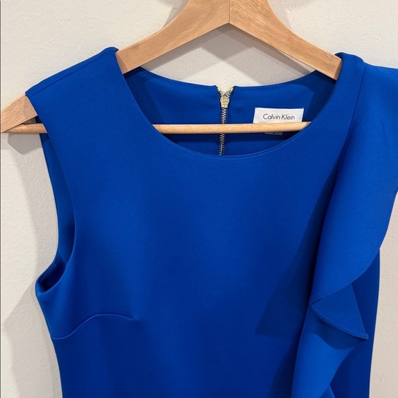 Calvin Klein Women’s Asymmetrical Royal Blue Dress Sleeveless Side Ruffle Size 8 - Picture 3 of 5